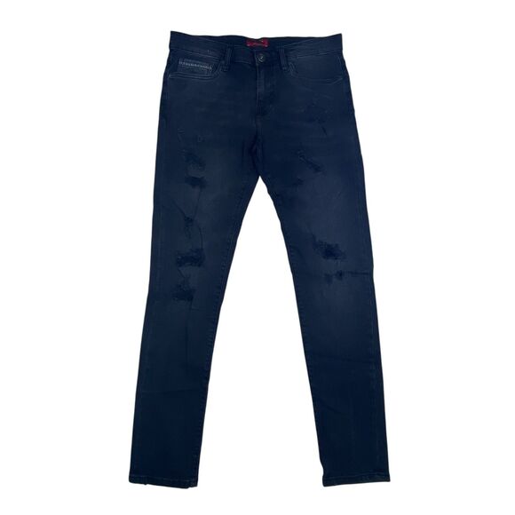 Guess Unisex Distressed Skinny Jeans Dark Wash Size 32 – Trendy Slim Fit Denim - Picture 2 of 9